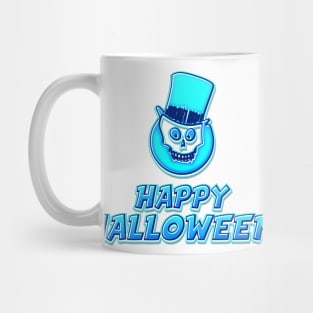 Blue Comics Style Happy Halloween Skeleton Sticker Coolest Gift Idea for Kids Mug